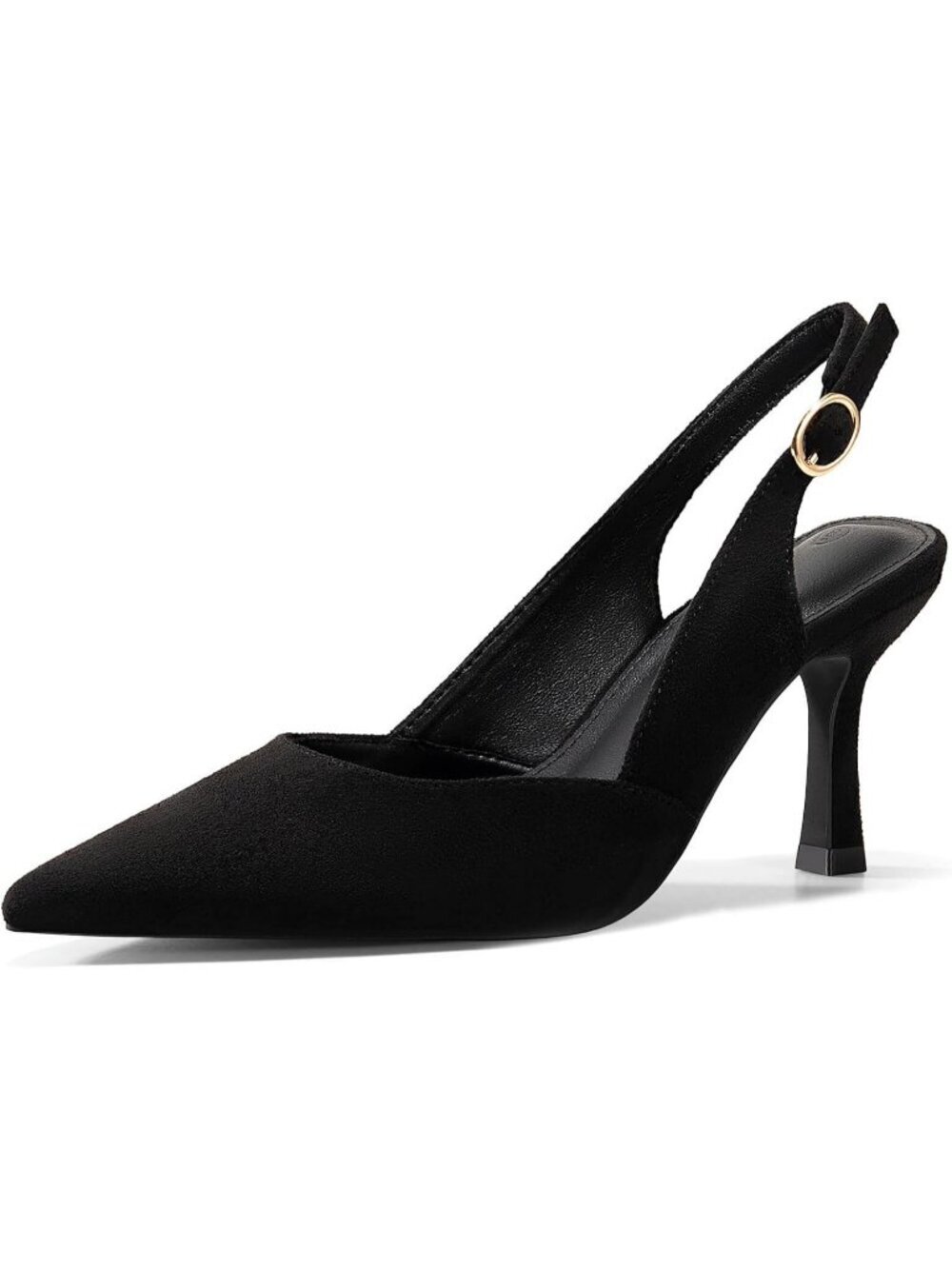 Women's Slingback Kitten Heels Closed Black Suede Toe Backless Pumps Shoes